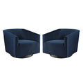 Twist Performance Velvet Swivel Chair Set of 2 - Midnight Blue