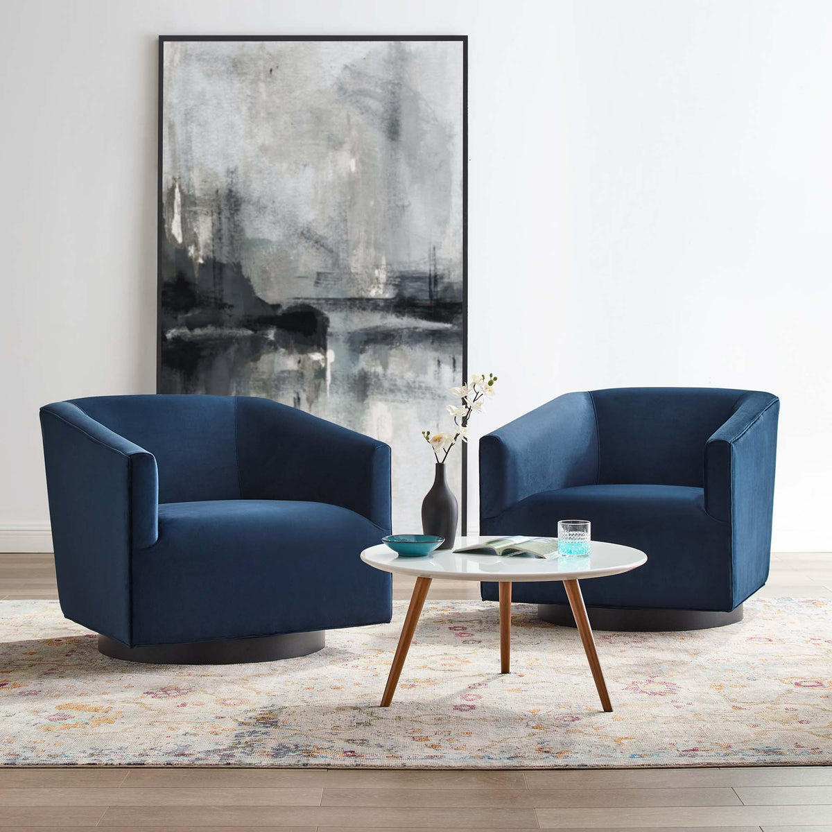 Twist Performance Velvet Swivel Chair Set of 2 - Midnight Blue