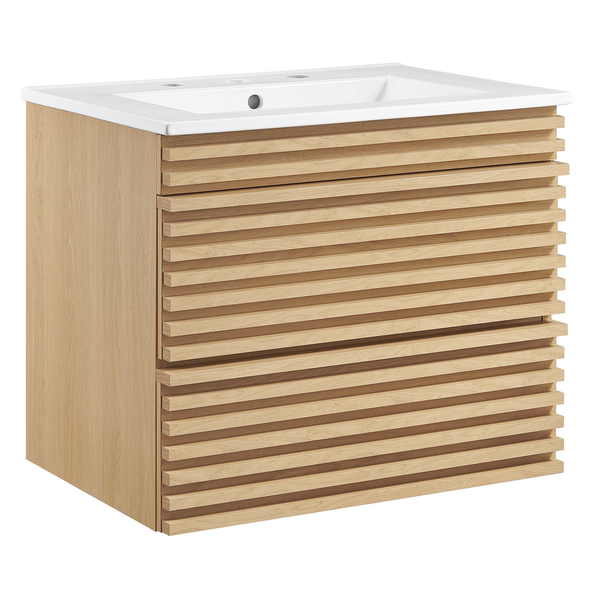 Render 24" Wall-Mount Bathroom Vanity - Oak White