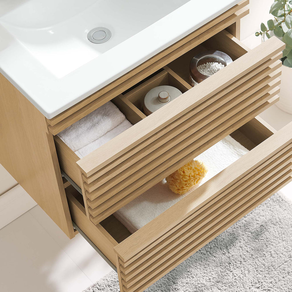 Render 24" Wall-Mount Bathroom Vanity - Oak White