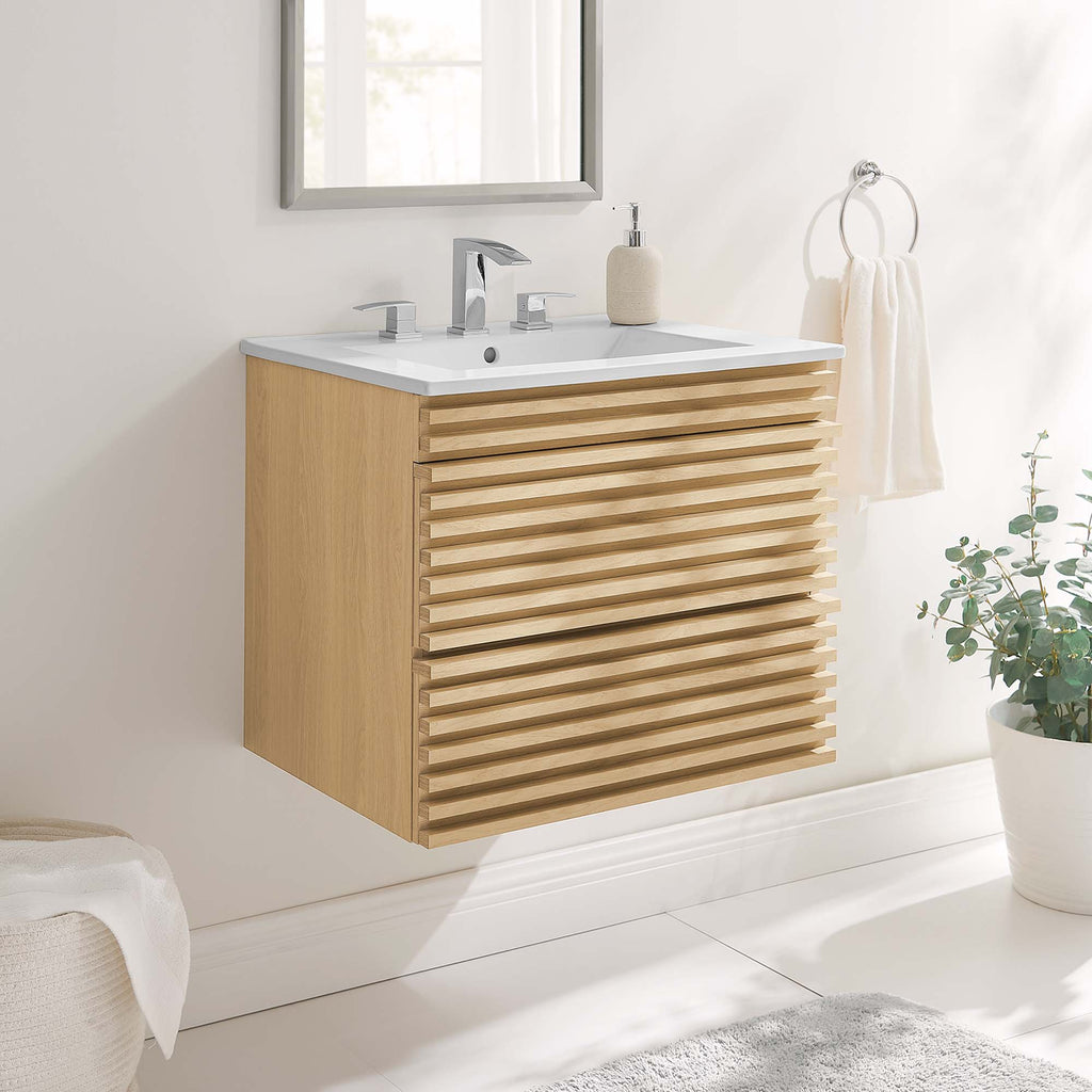 Render 24" Wall-Mount Bathroom Vanity - Oak White