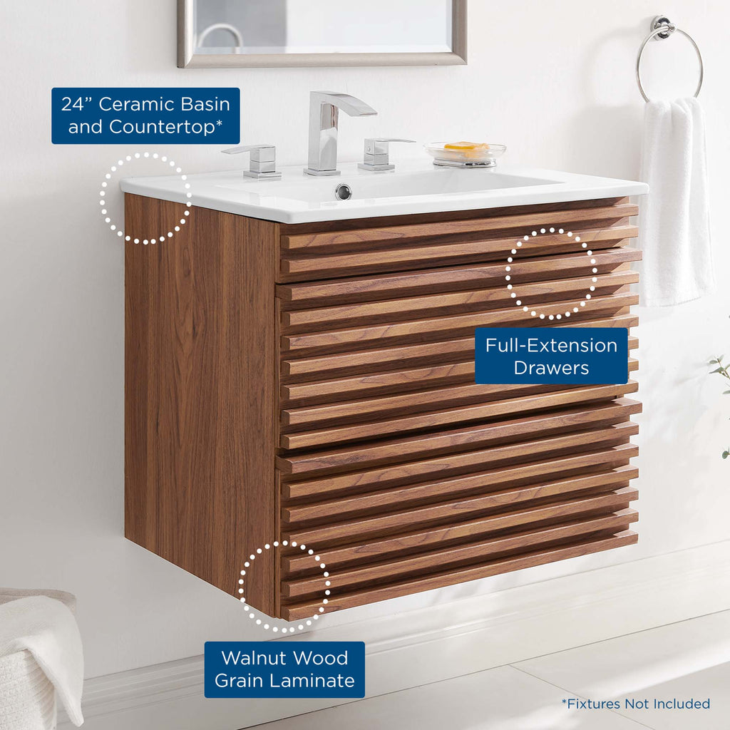 Render 24" Wall-Mount Bathroom Vanity - Walnut White