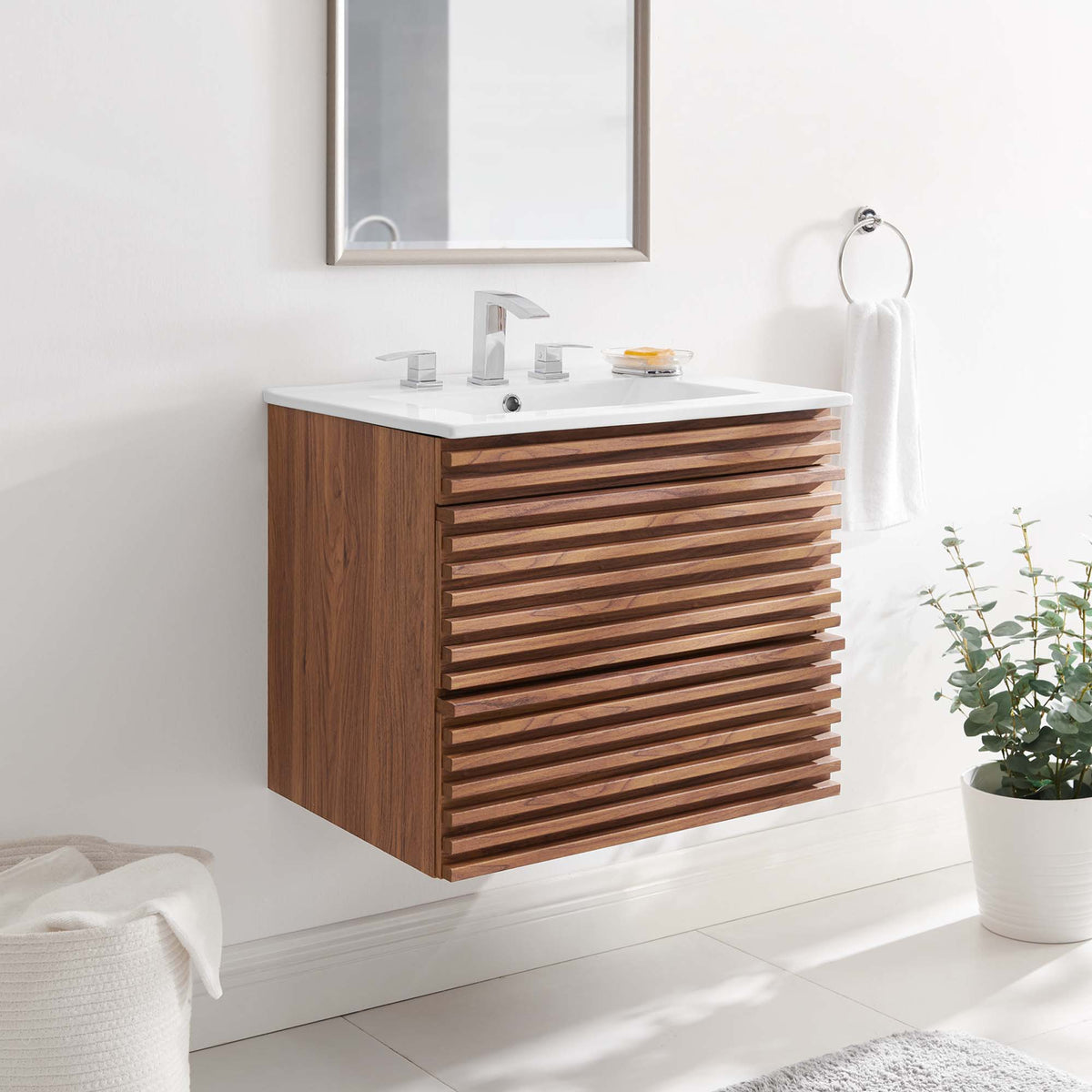 Render 24" Wall-Mount Bathroom Vanity - Walnut White