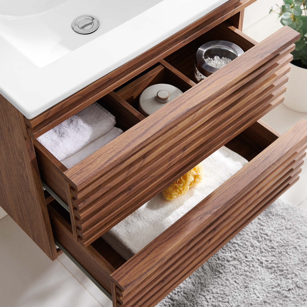 Render 24" Wall-Mount Bathroom Vanity - Walnut White