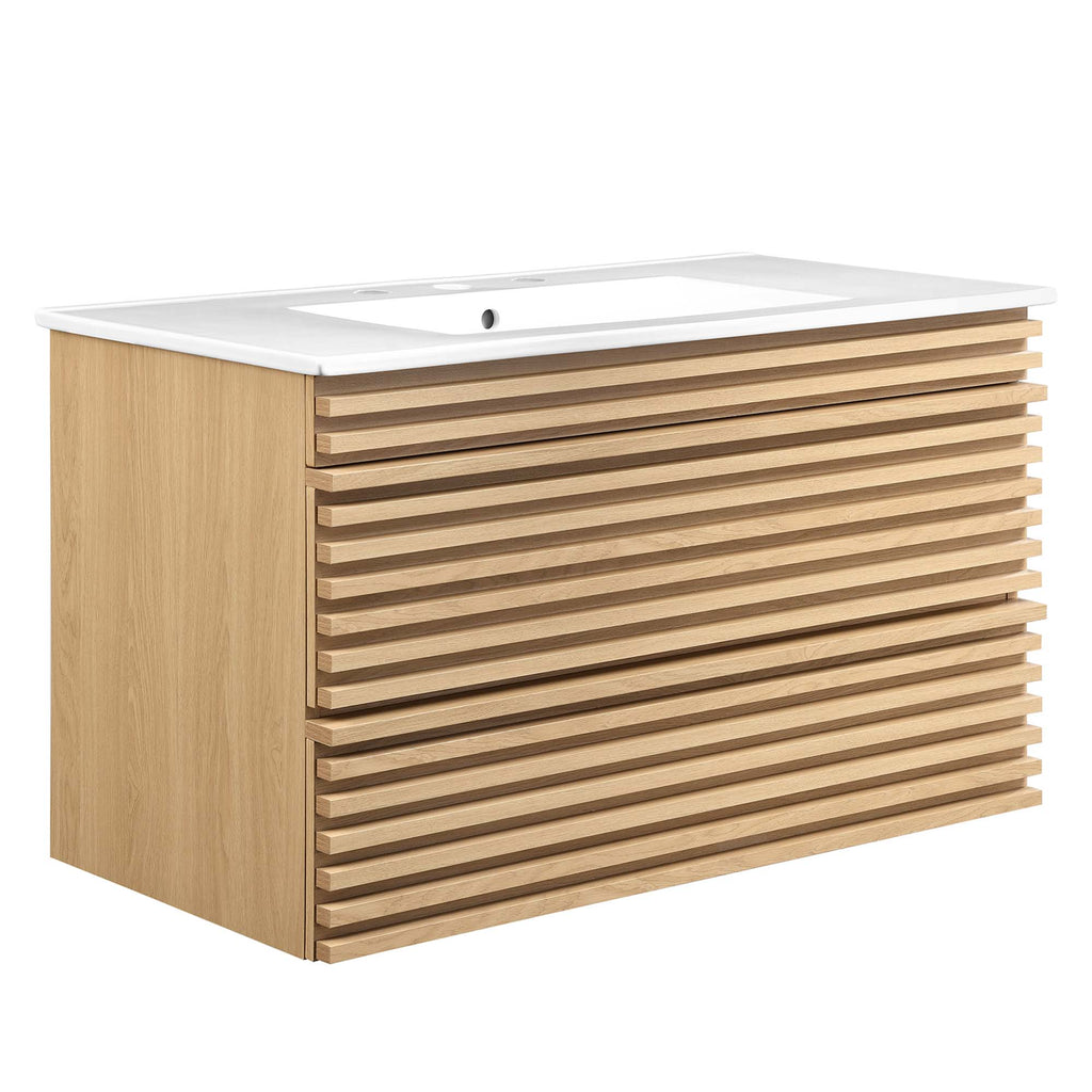 Render 36" Wall-Mount Bathroom Vanity - Oak White