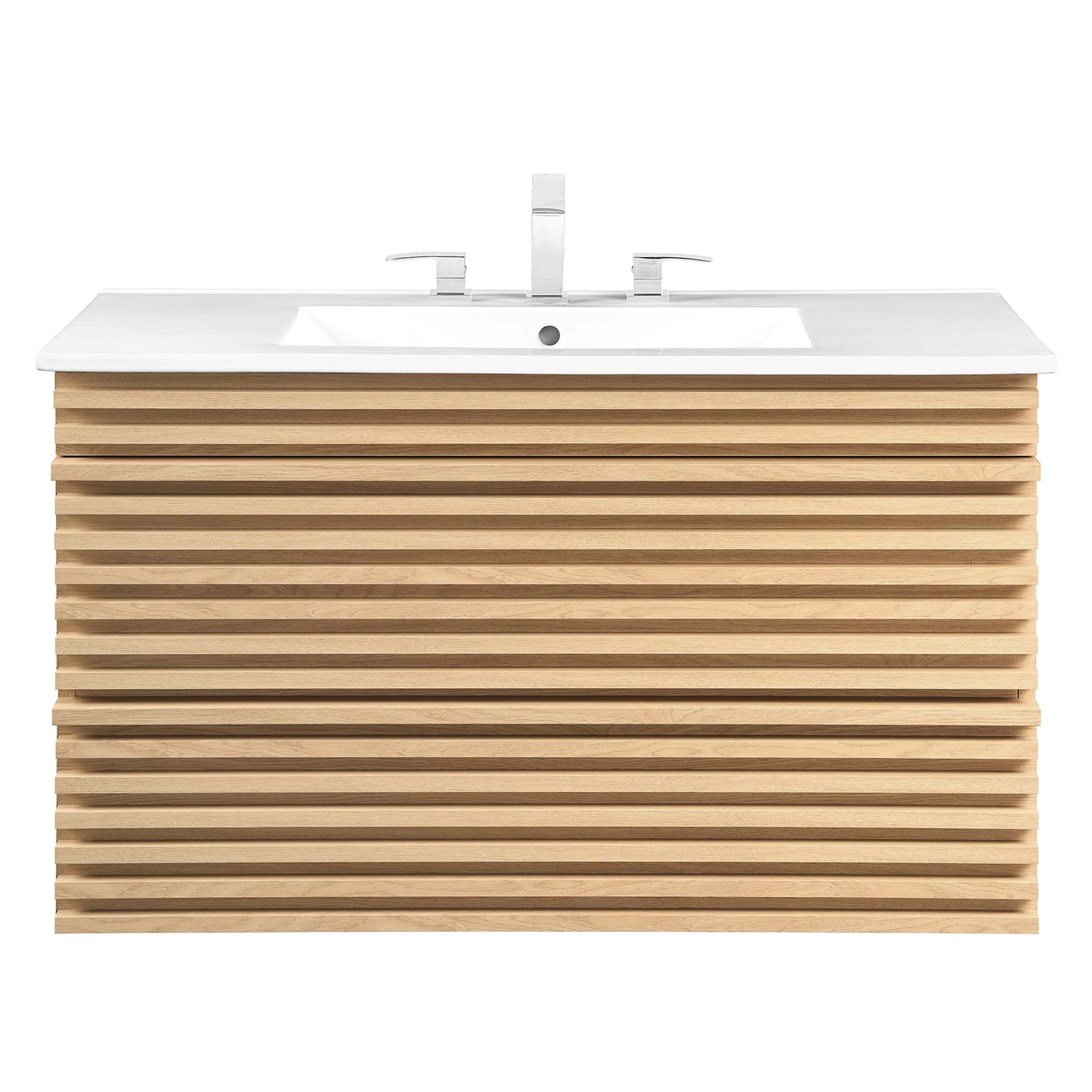 Render 36" Wall-Mount Bathroom Vanity - Oak White