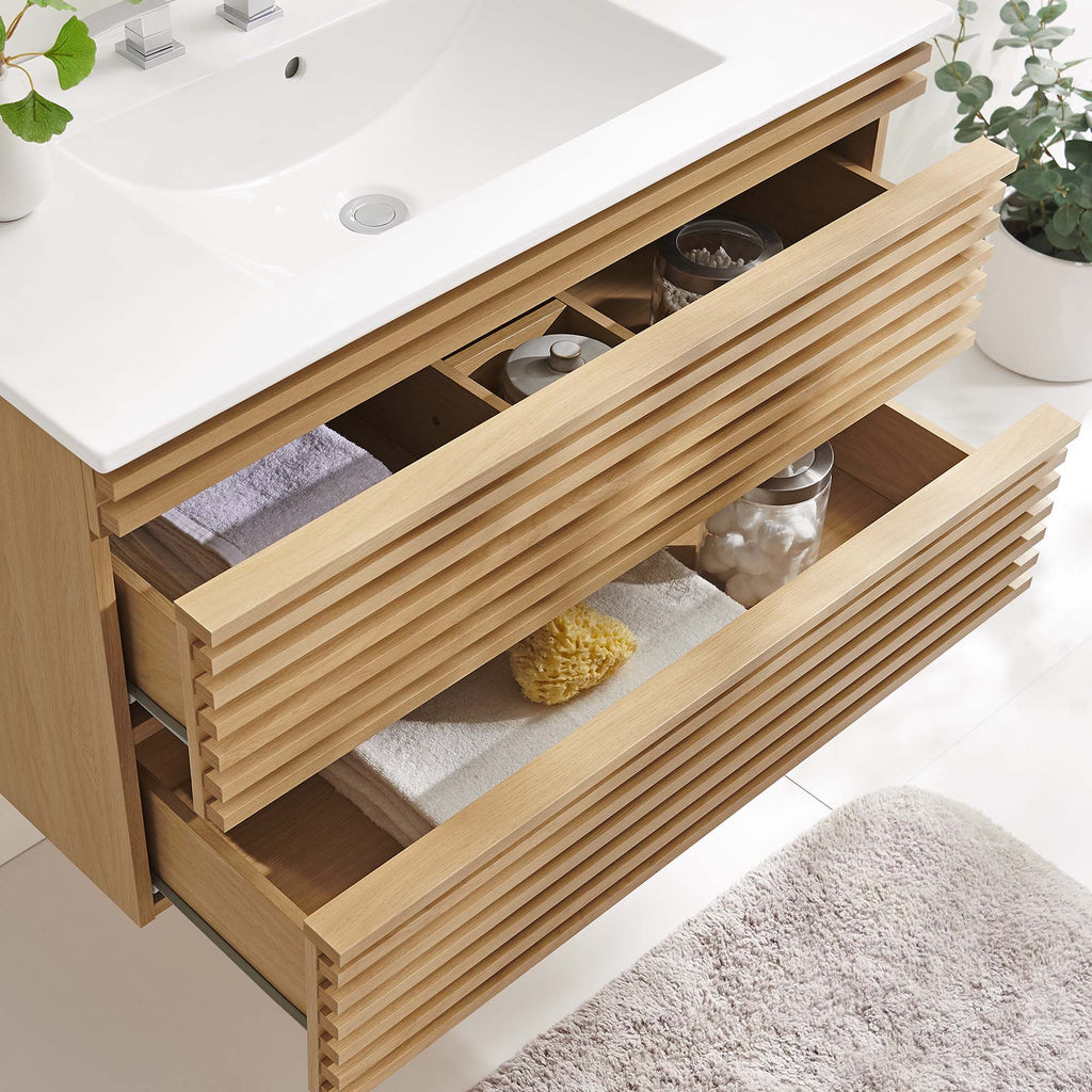 Render 36" Wall-Mount Bathroom Vanity - Oak White