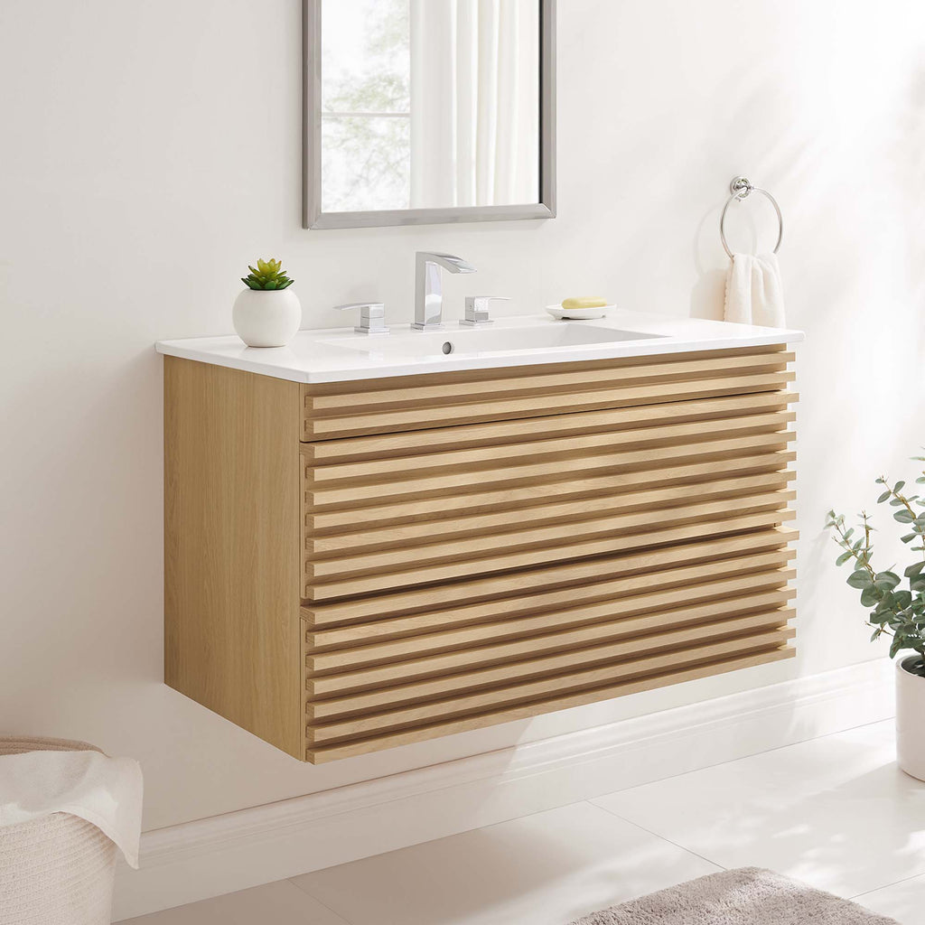 Render 36" Wall-Mount Bathroom Vanity - Oak White