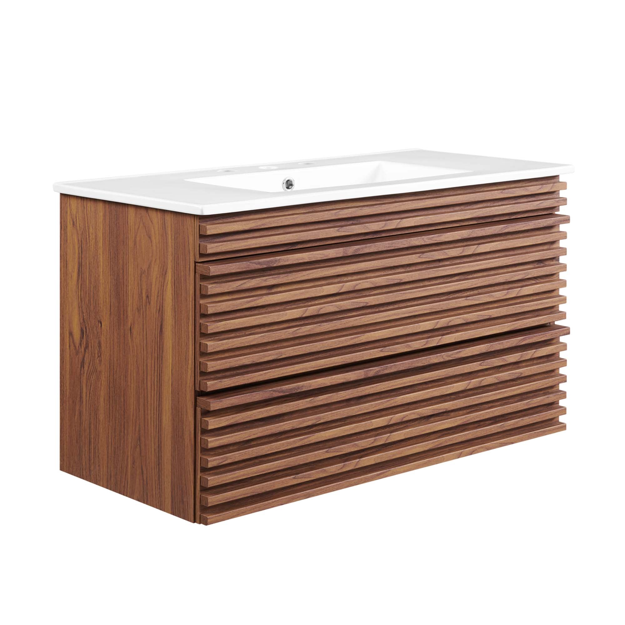 Render 36" Wall-Mount Bathroom Vanity - Walnut White