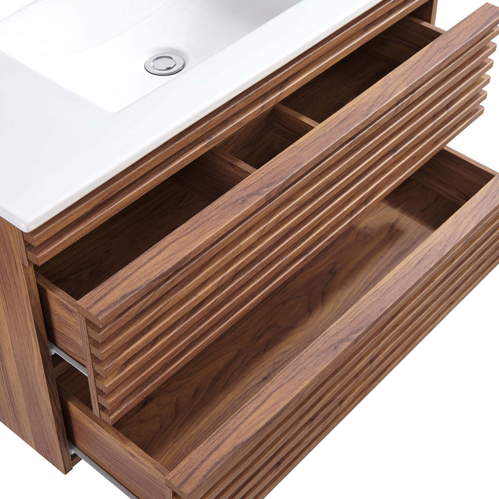 Render 36" Wall-Mount Bathroom Vanity - Walnut White