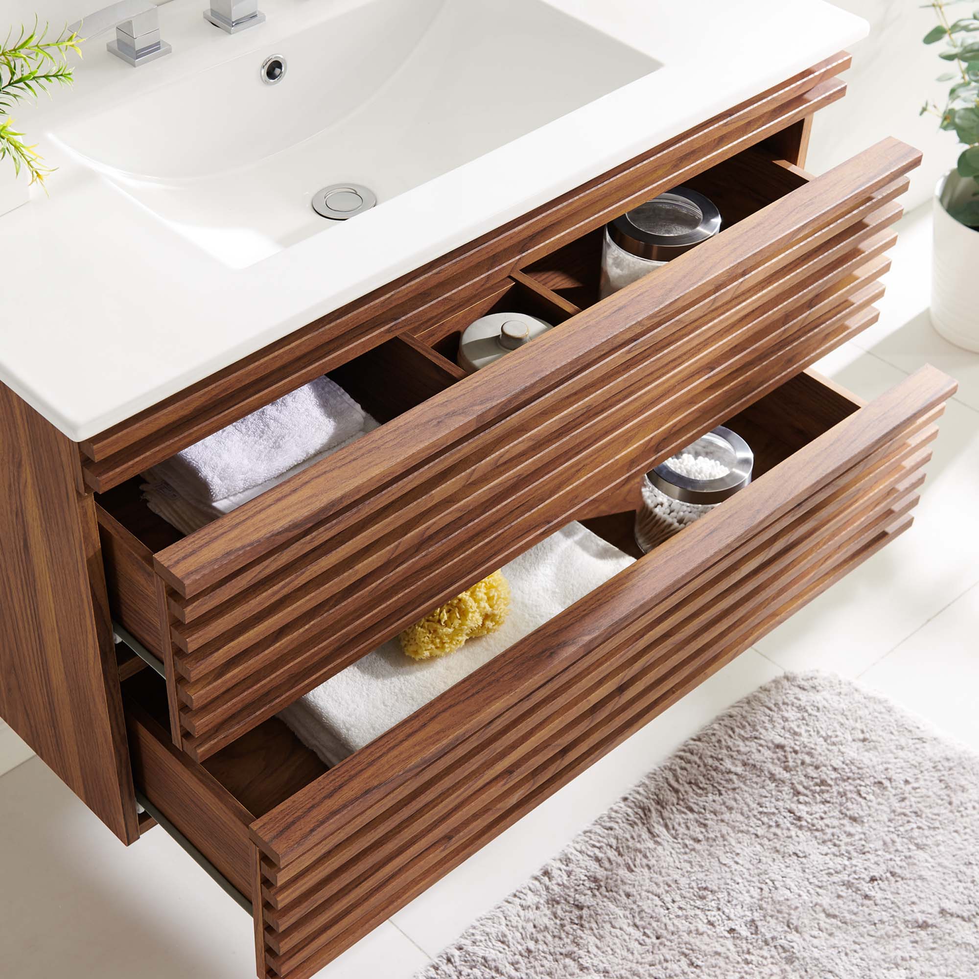 Render 36" Wall-Mount Bathroom Vanity - Walnut White