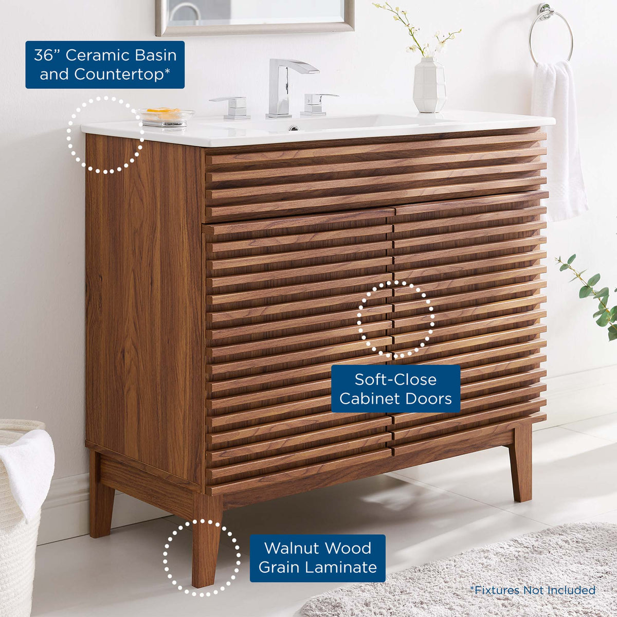 Render 36" Bathroom Vanity - Walnut White