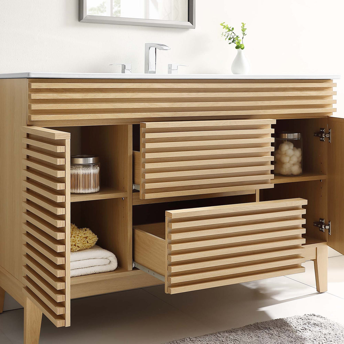 Render 48" Single Sink Bathroom Vanity - Oak White