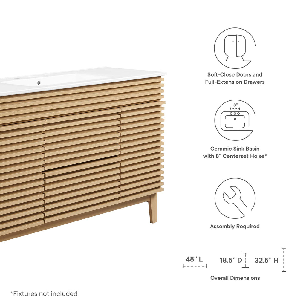 Render 48" Single Sink Bathroom Vanity - Oak White