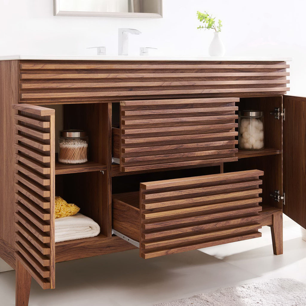 Render 48" Single Sink Bathroom Vanity - Walnut White