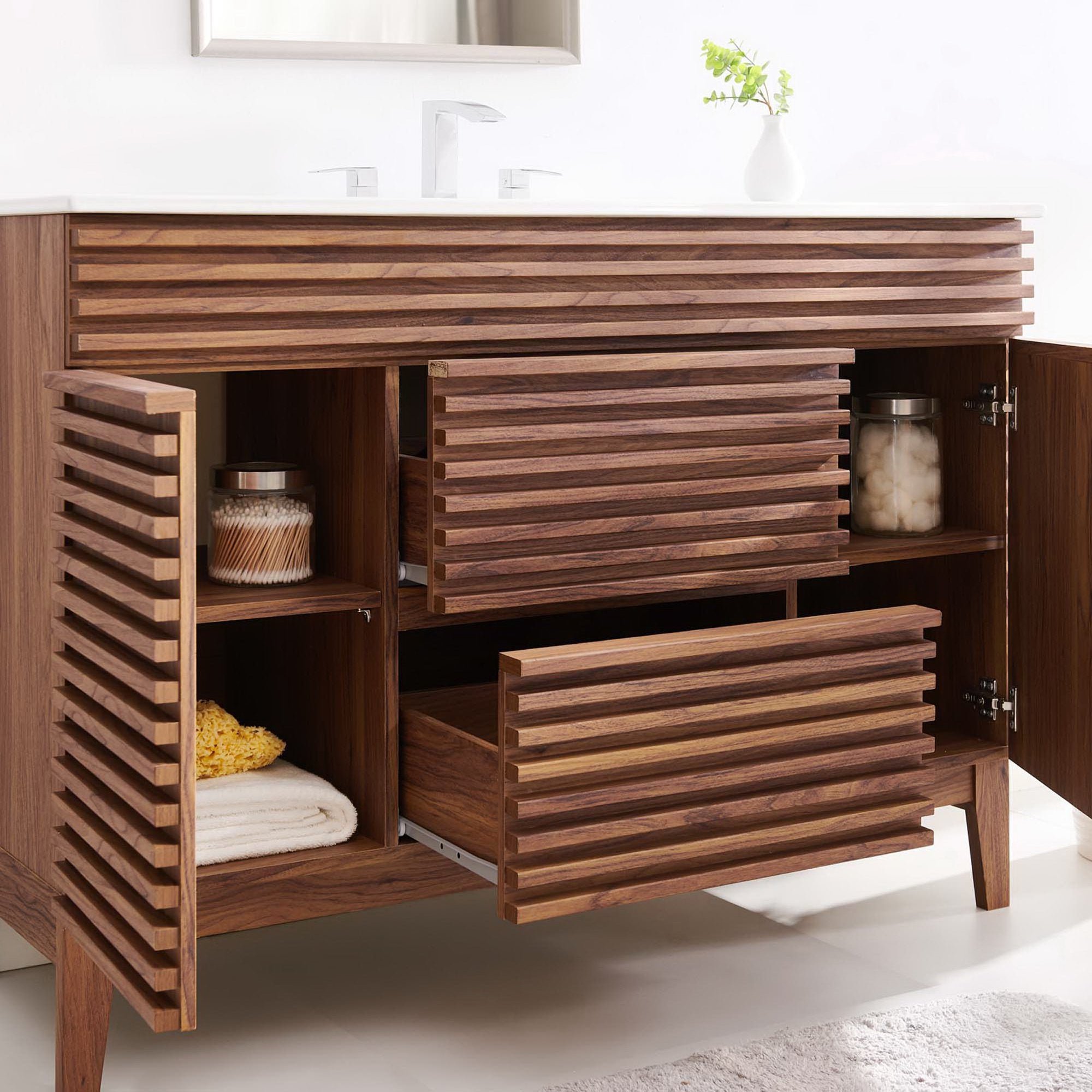 Render 48" Single Sink Bathroom Vanity - Walnut White