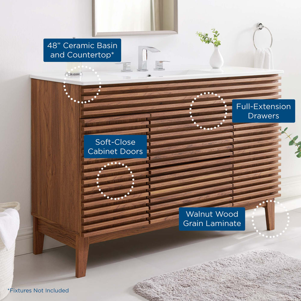 Render 48" Single Sink Bathroom Vanity - Walnut White