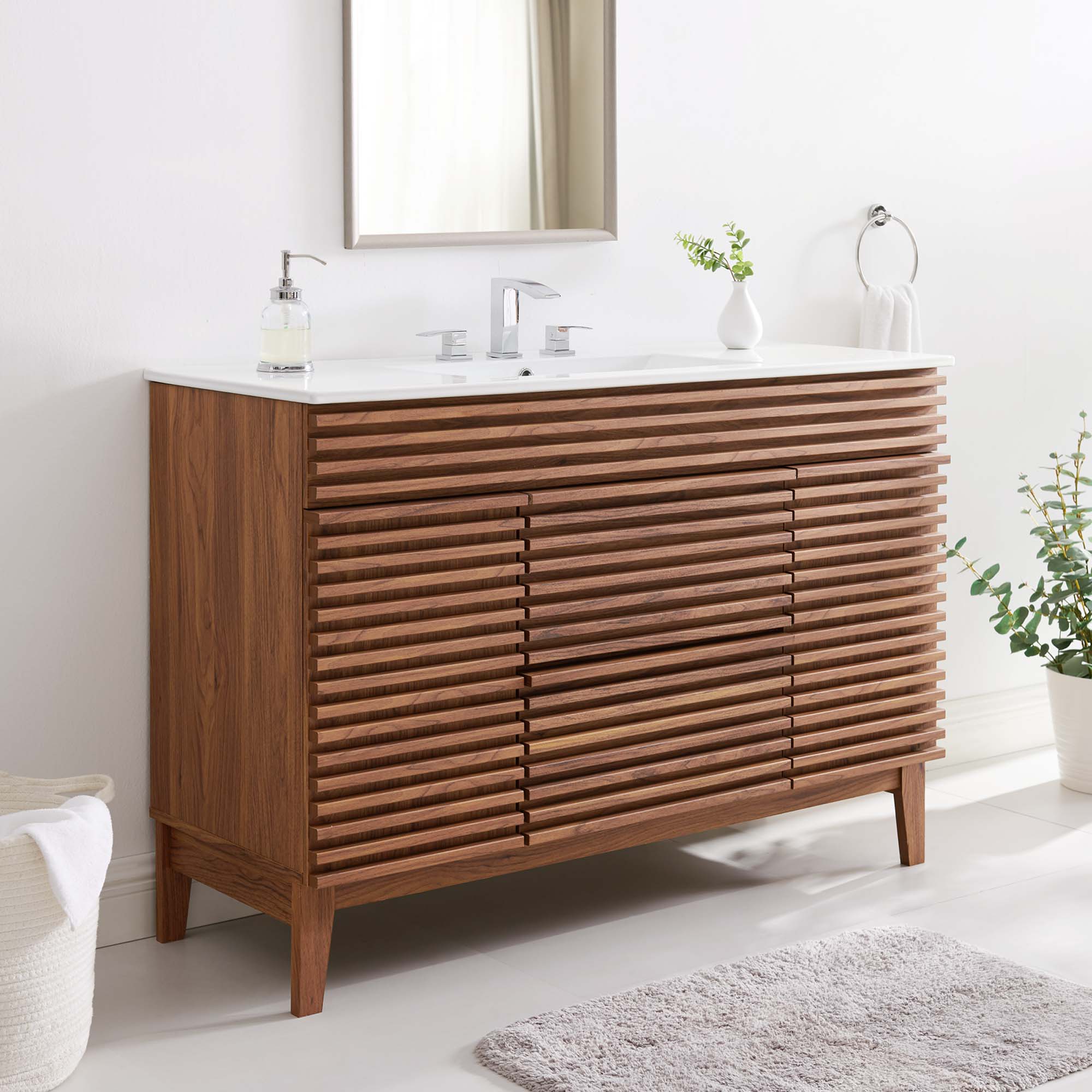 Render 48" Single Sink Bathroom Vanity - Walnut White