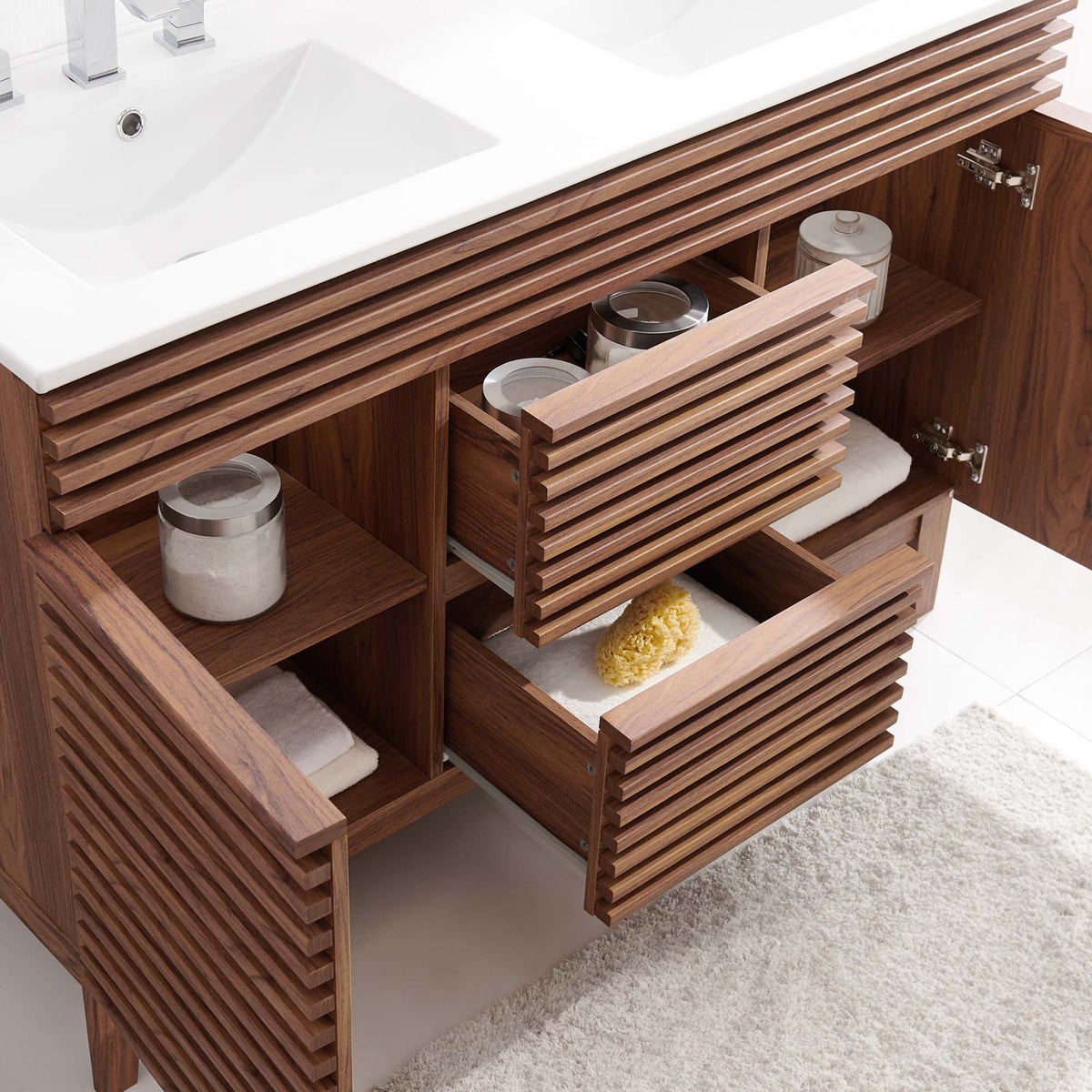 Render 48" Double Sink Bathroom Vanity - Walnut White