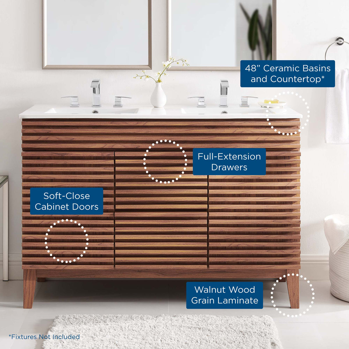 Render 48" Double Sink Bathroom Vanity - Walnut White