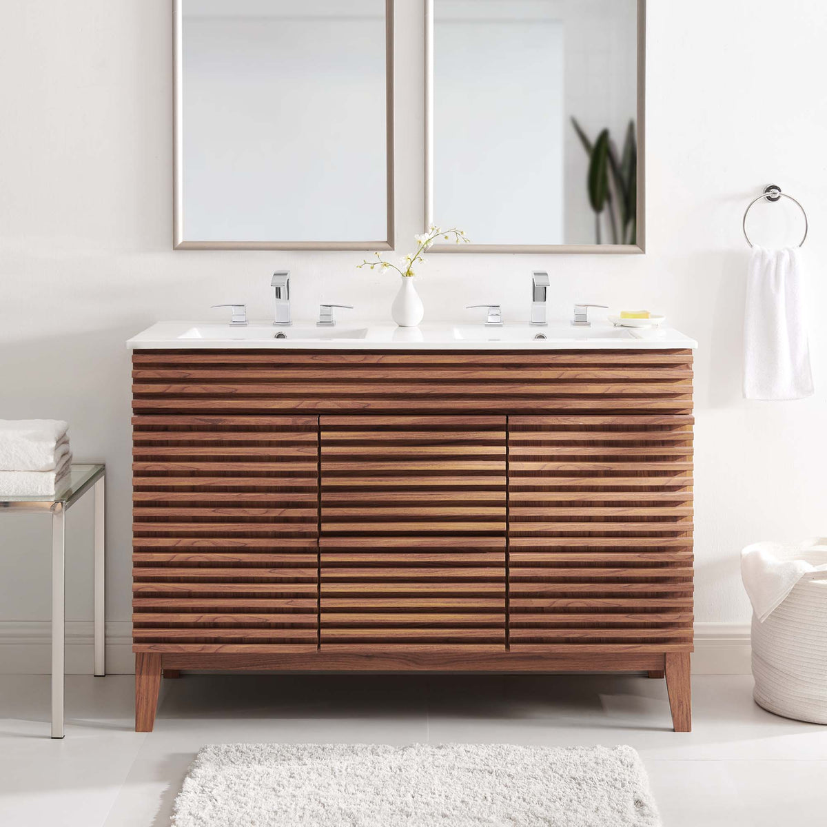 Render 48" Double Sink Bathroom Vanity - Walnut White
