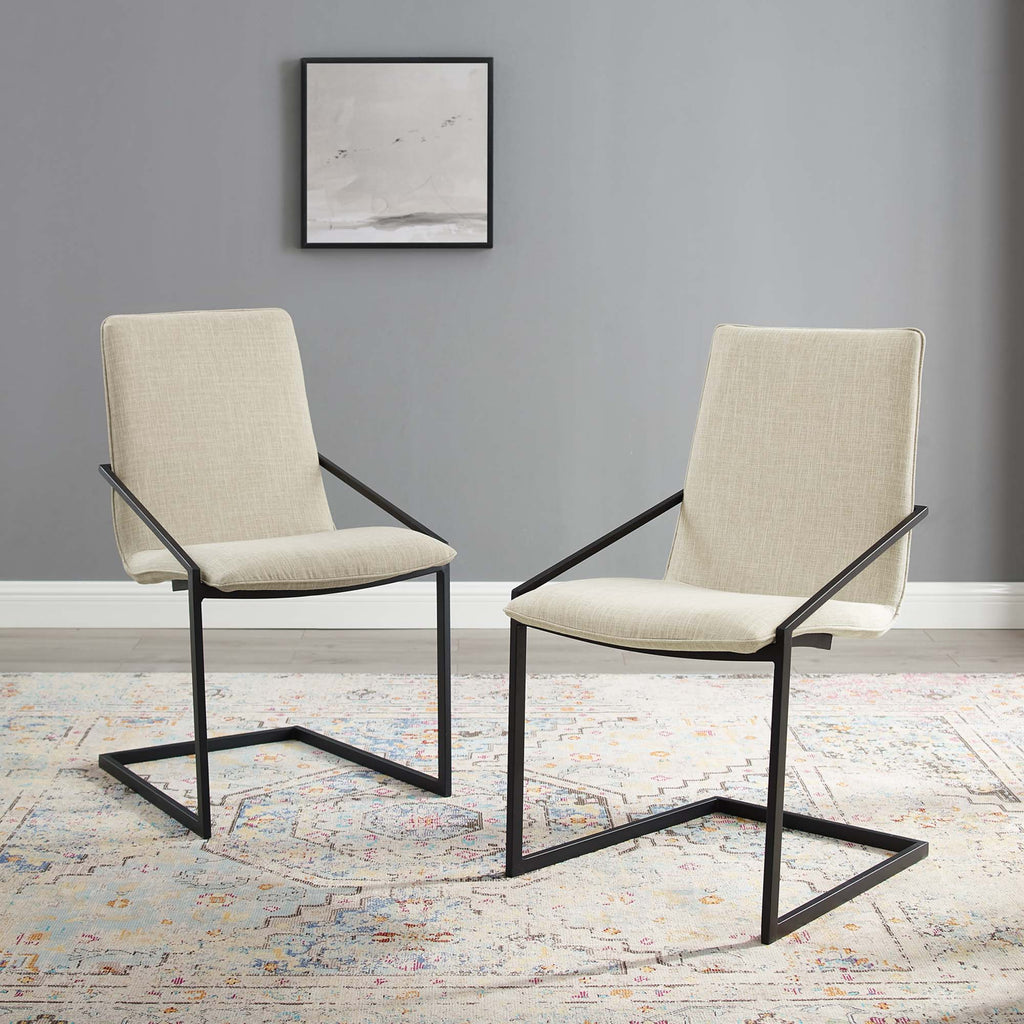 Pitch Upholstered Fabric Dining Armchair Set of 2 - Black Beige