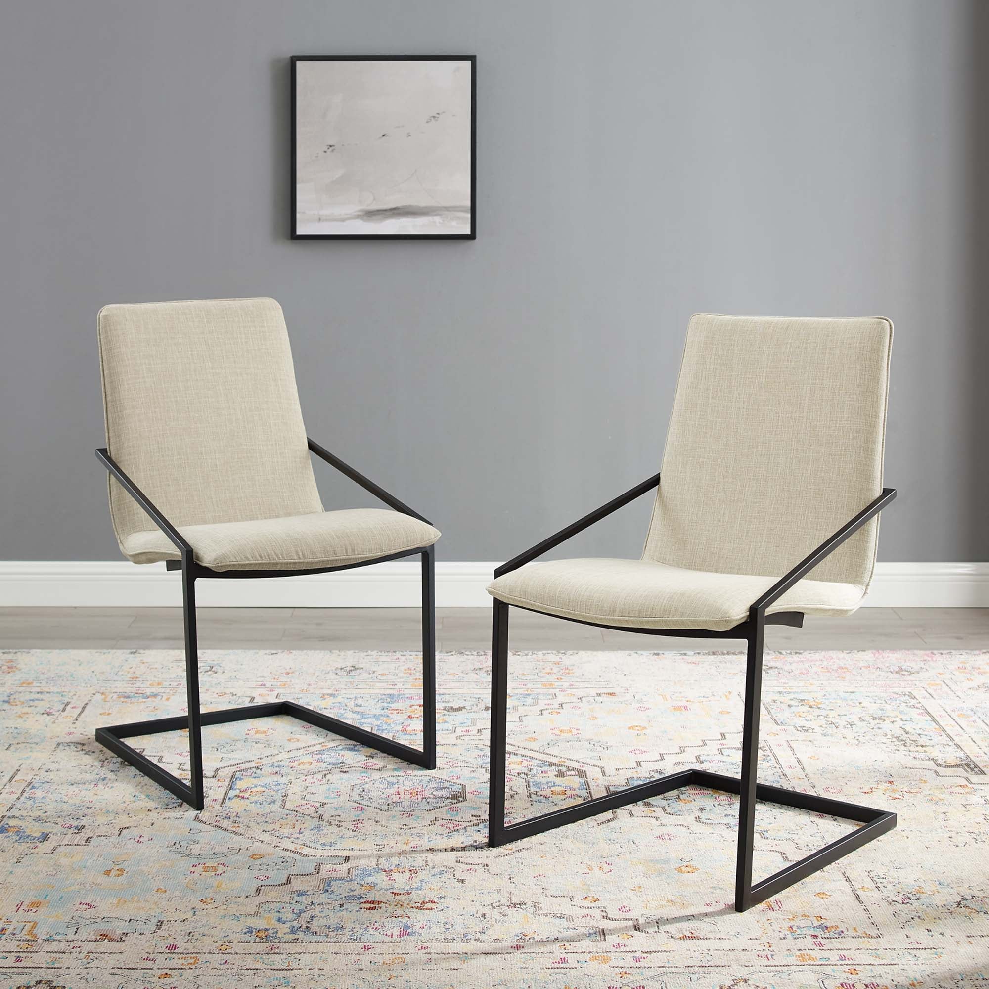 Pitch Upholstered Fabric Dining Armchair Set of 2 - Black Beige