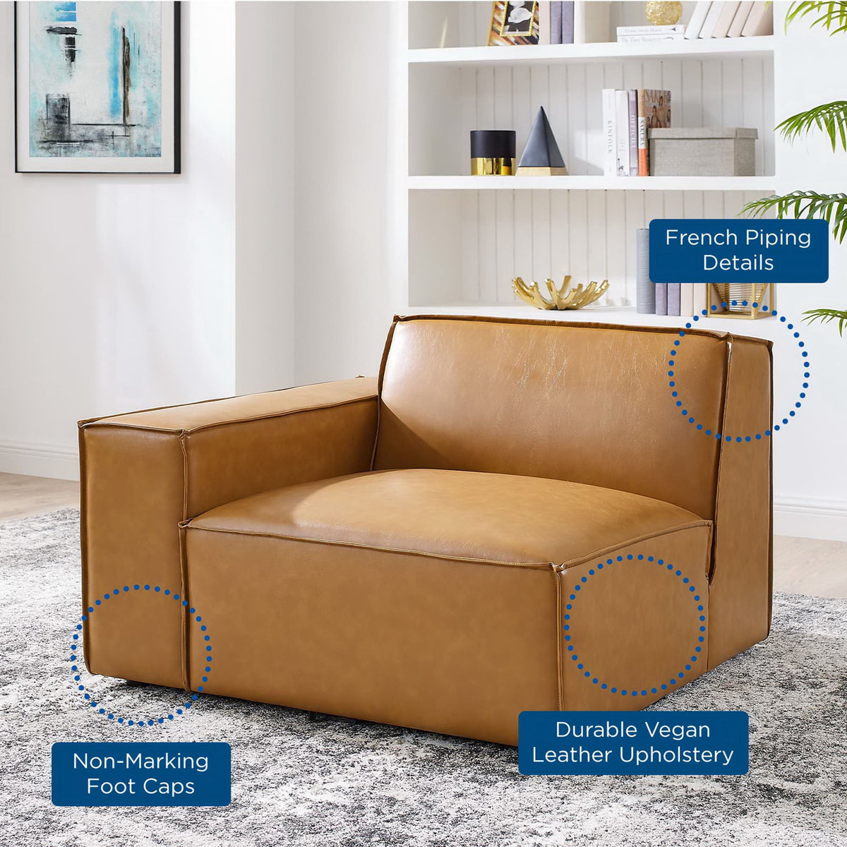 Restore Left-Arm Vegan Leather Sectional Sofa Chair - Tan