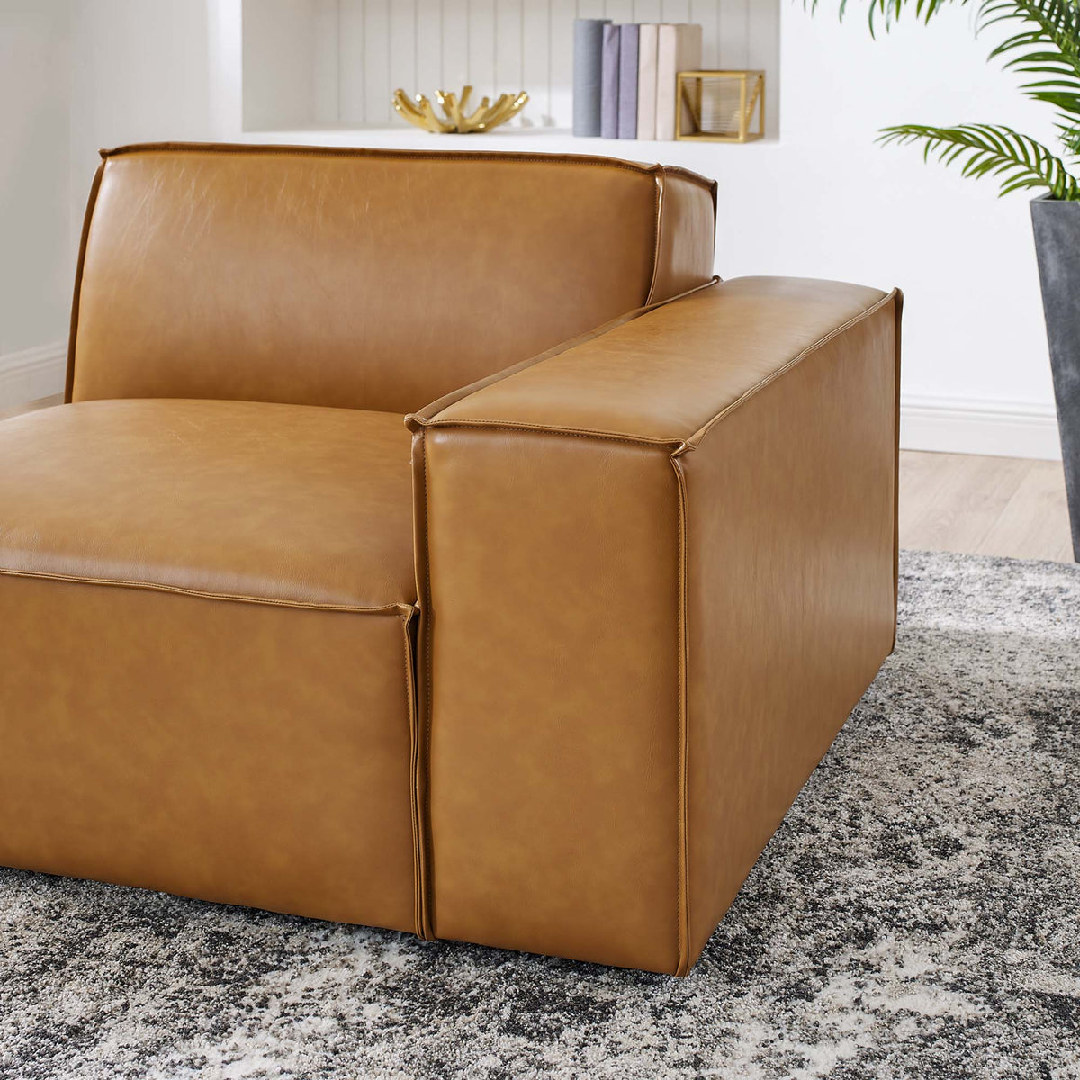 Restore Right-Arm Vegan Leather Sectional Sofa Chair - Tan