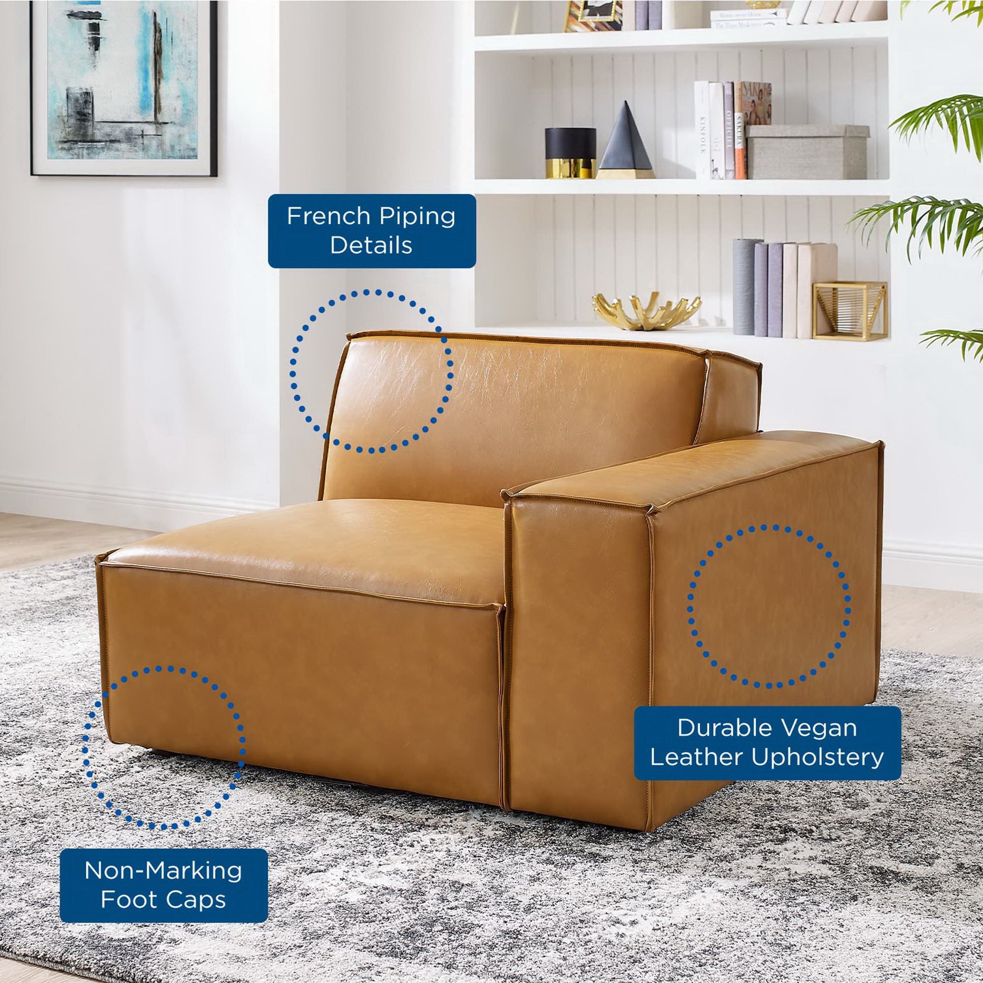 Restore Right-Arm Vegan Leather Sectional Sofa Chair - Tan