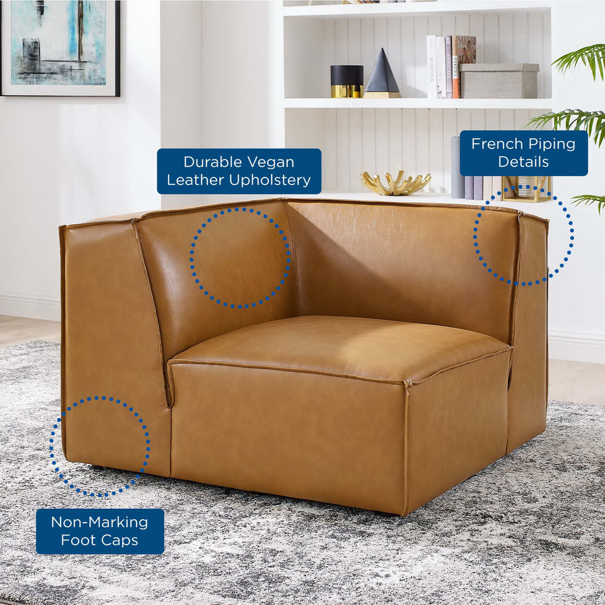 Restore Vegan Leather Sectional Sofa Corner Chair - Tan