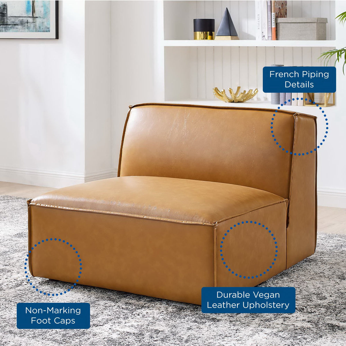 Restore Vegan Leather Sectional Sofa Armless Chair - Tan