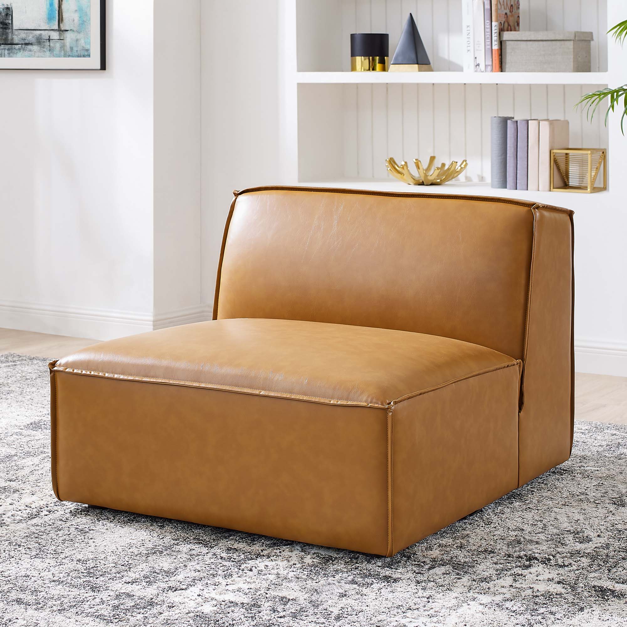 Restore Vegan Leather Sectional Sofa Armless Chair - Tan