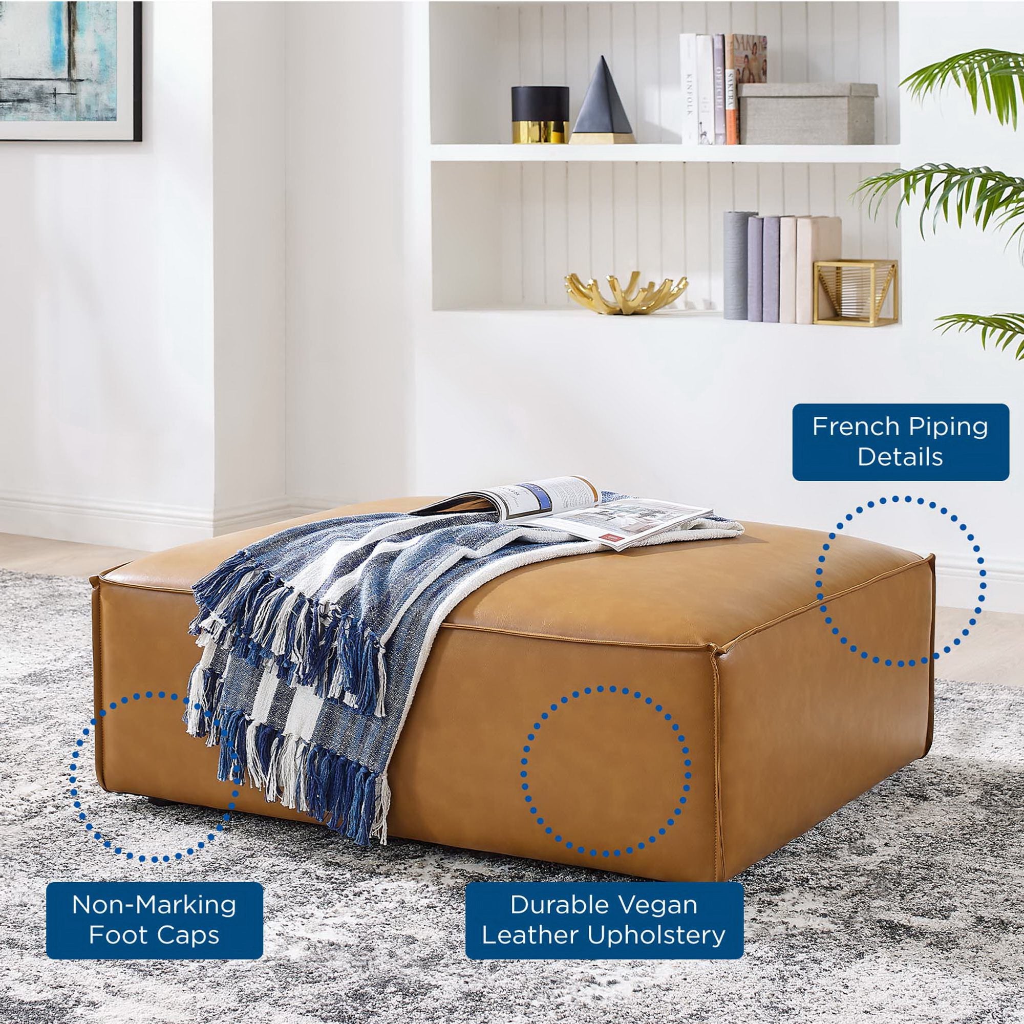 Restore Vegan Leather Ottoman - Tan