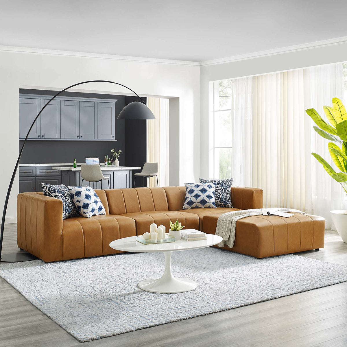 Bartlett 4-Piece Vegan Leather Sectional Sofa - Tan (Armless Chair, Left-Arm Chair, Ottoman, Right-Arm Chair)