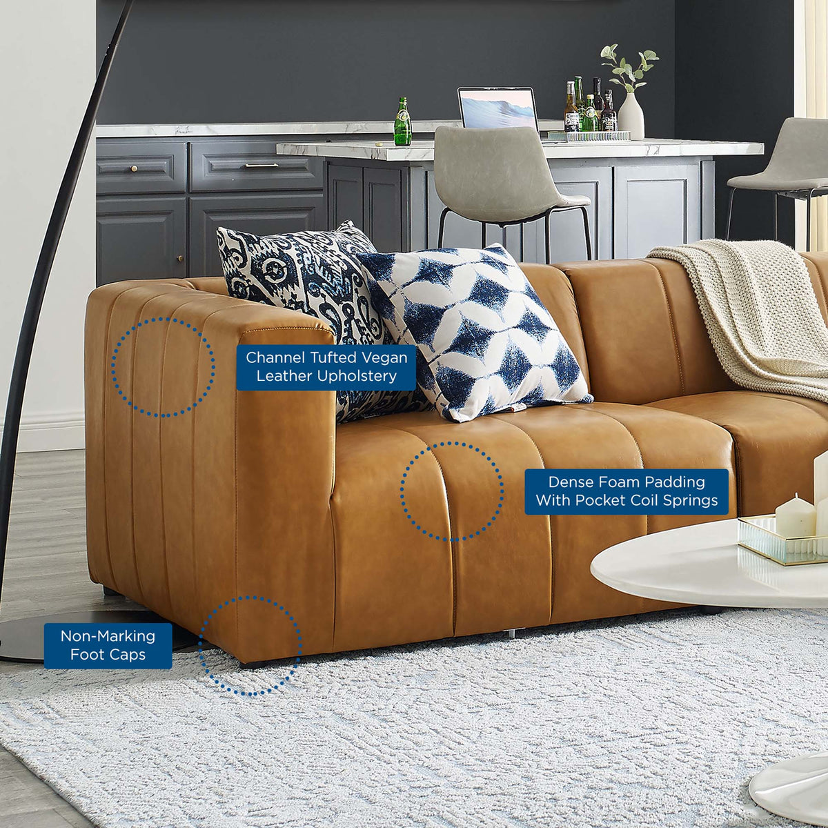 Bartlett 4-Piece Vegan Leather Sectional Sofa - Tan (Armless Chair, Corner Chair, Left-Arm Chair, Right-Arm Chair)