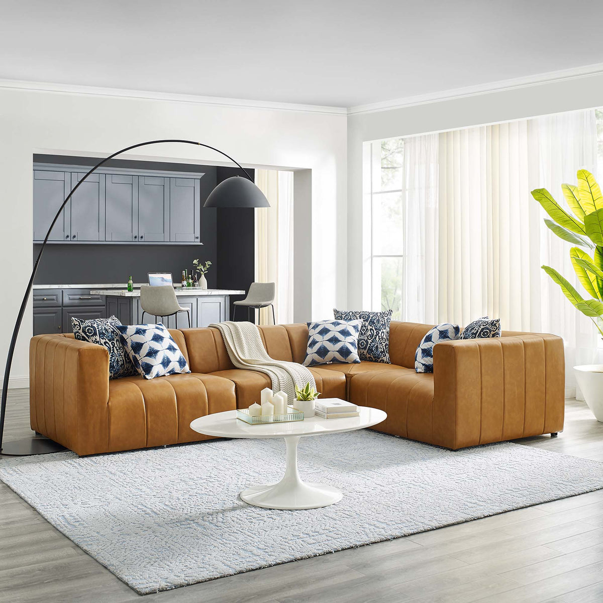 Bartlett 4-Piece Vegan Leather Sectional Sofa - Tan (Armless Chair, Corner Chair, Left-Arm Chair, Right-Arm Chair)