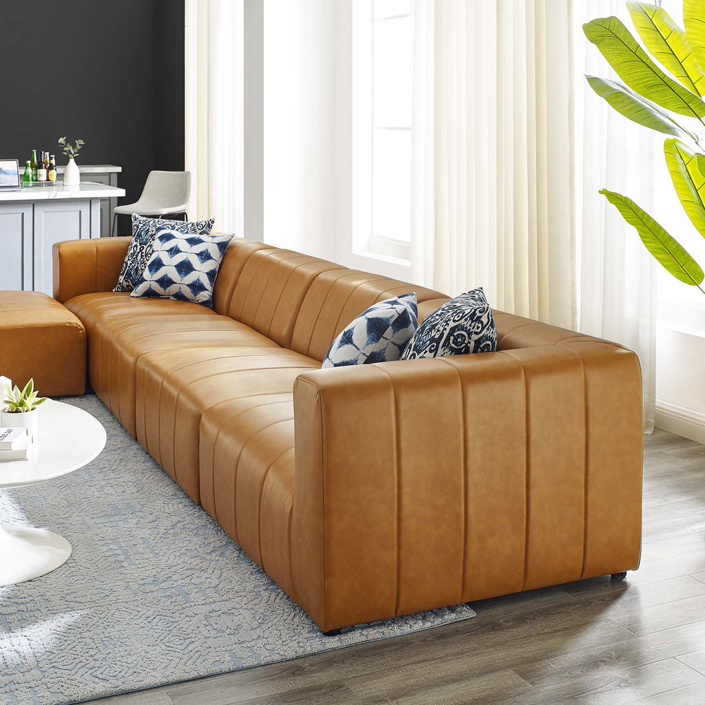 Bartlett 5-Piece Vegan Leather Sectional Sofa - Tan (2 Armless Chairs, Left-Arm Chair, Ottoman, Right-Arm Chair)