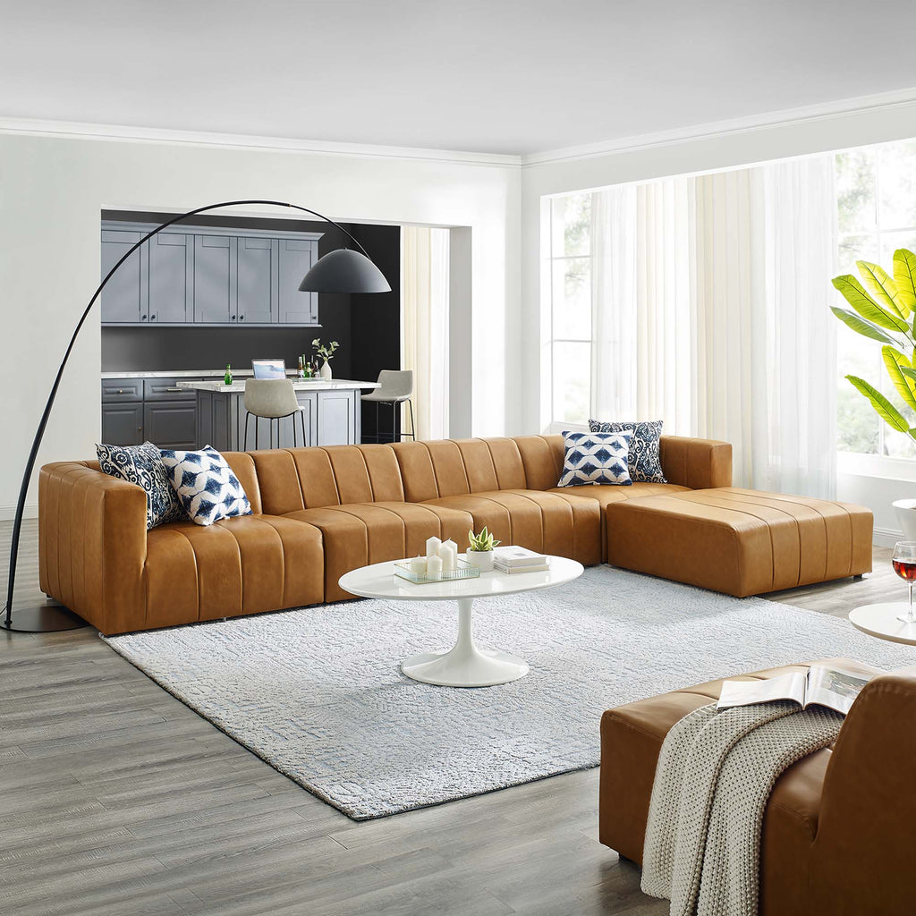 Bartlett 5-Piece Vegan Leather Sectional Sofa - Tan (2 Armless Chairs, Left-Arm Chair, Ottoman, Right-Arm Chair)