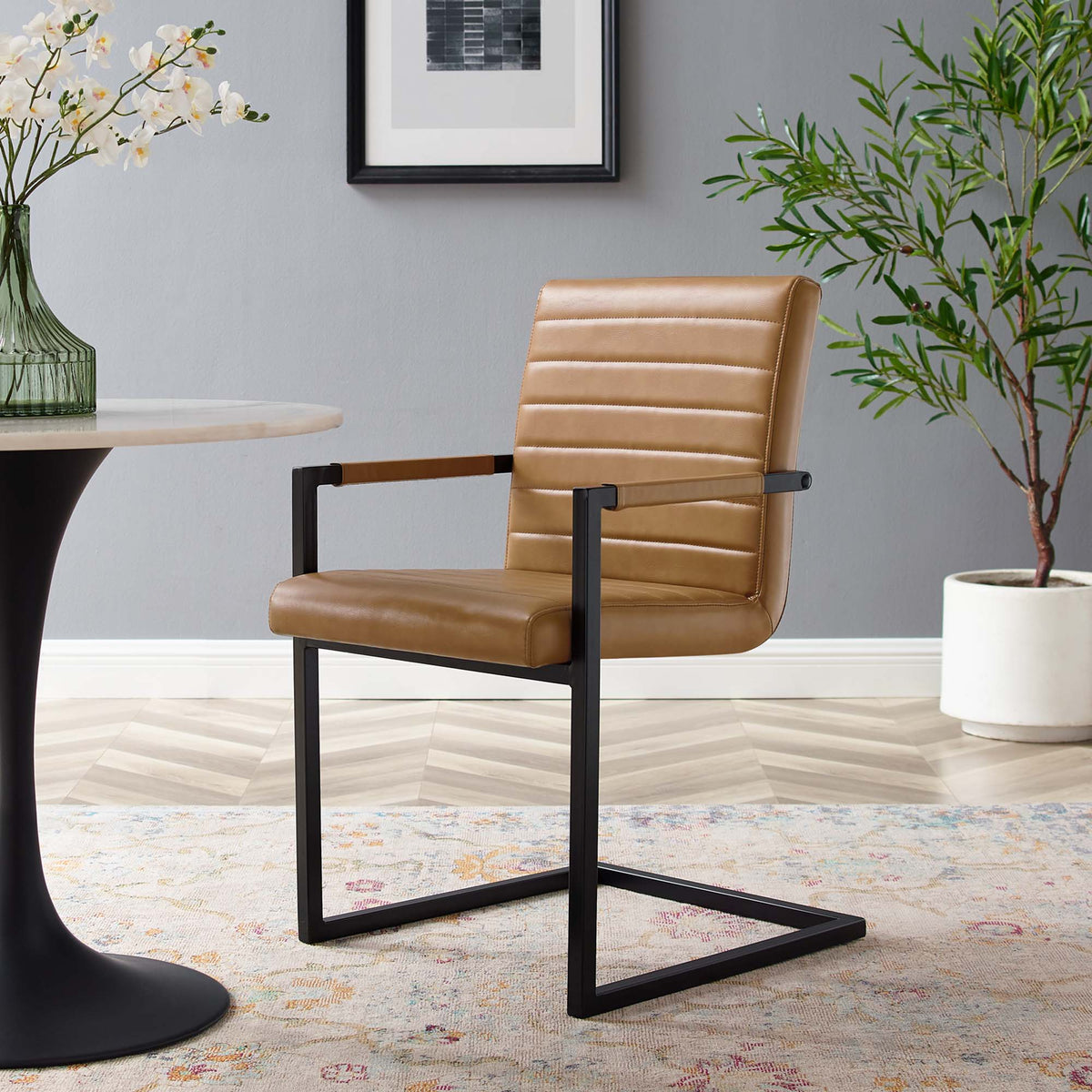 Savoy Vegan Leather Dining Chairs Set of 2 - Tan