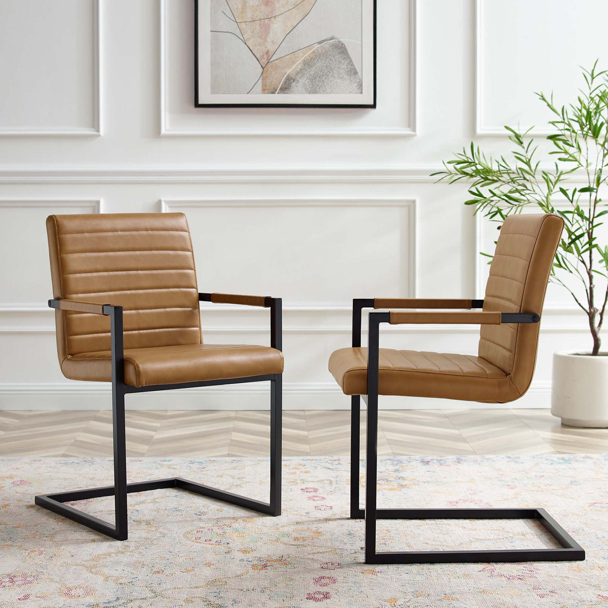 Savoy Vegan Leather Dining Chairs Set of 2 - Tan