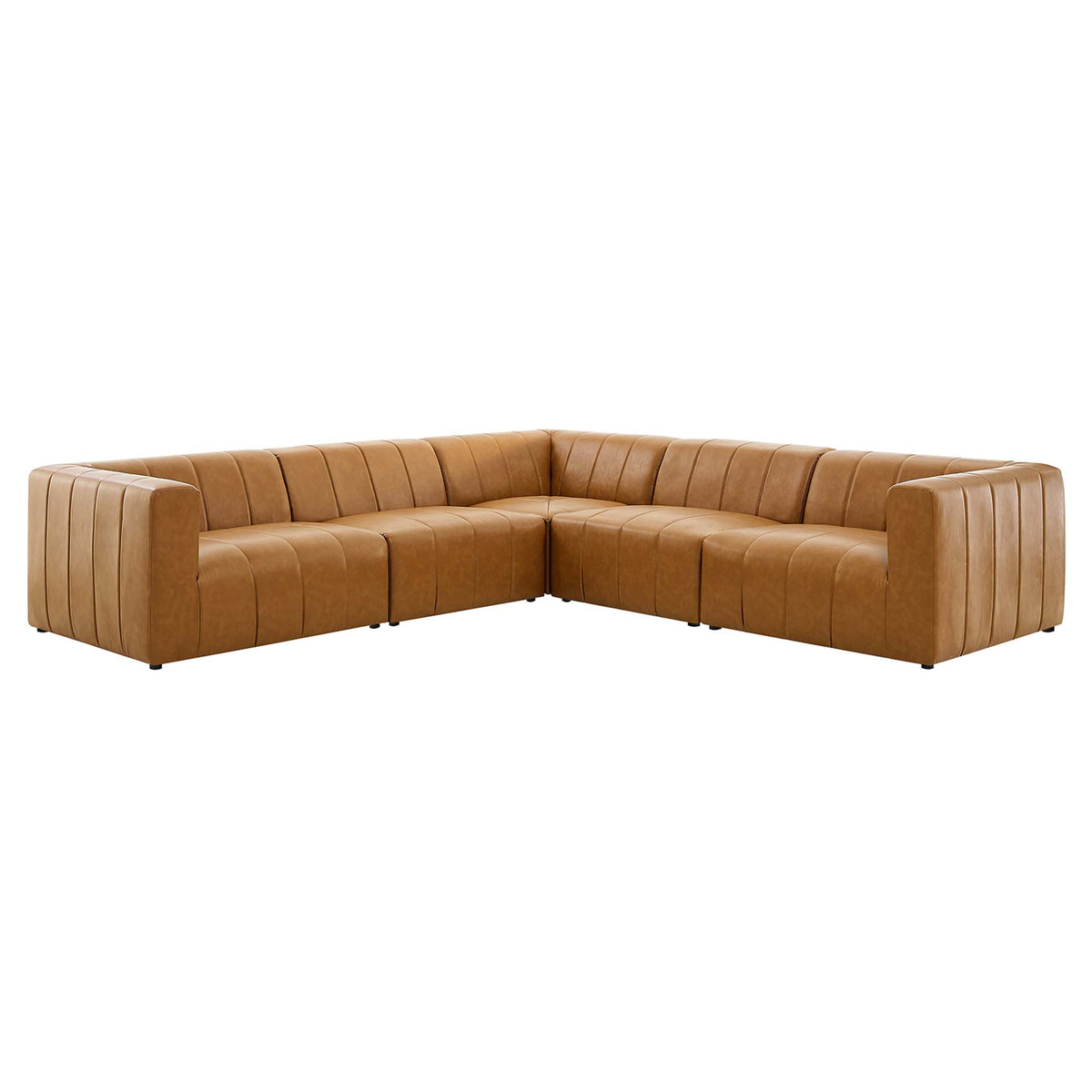 Bartlett 5-Piece Vegan Leather Sectional Sofa - Tan (2 Armless Chairs, Corner Chair, Left-Arm Chair, Right-Arm Chair)