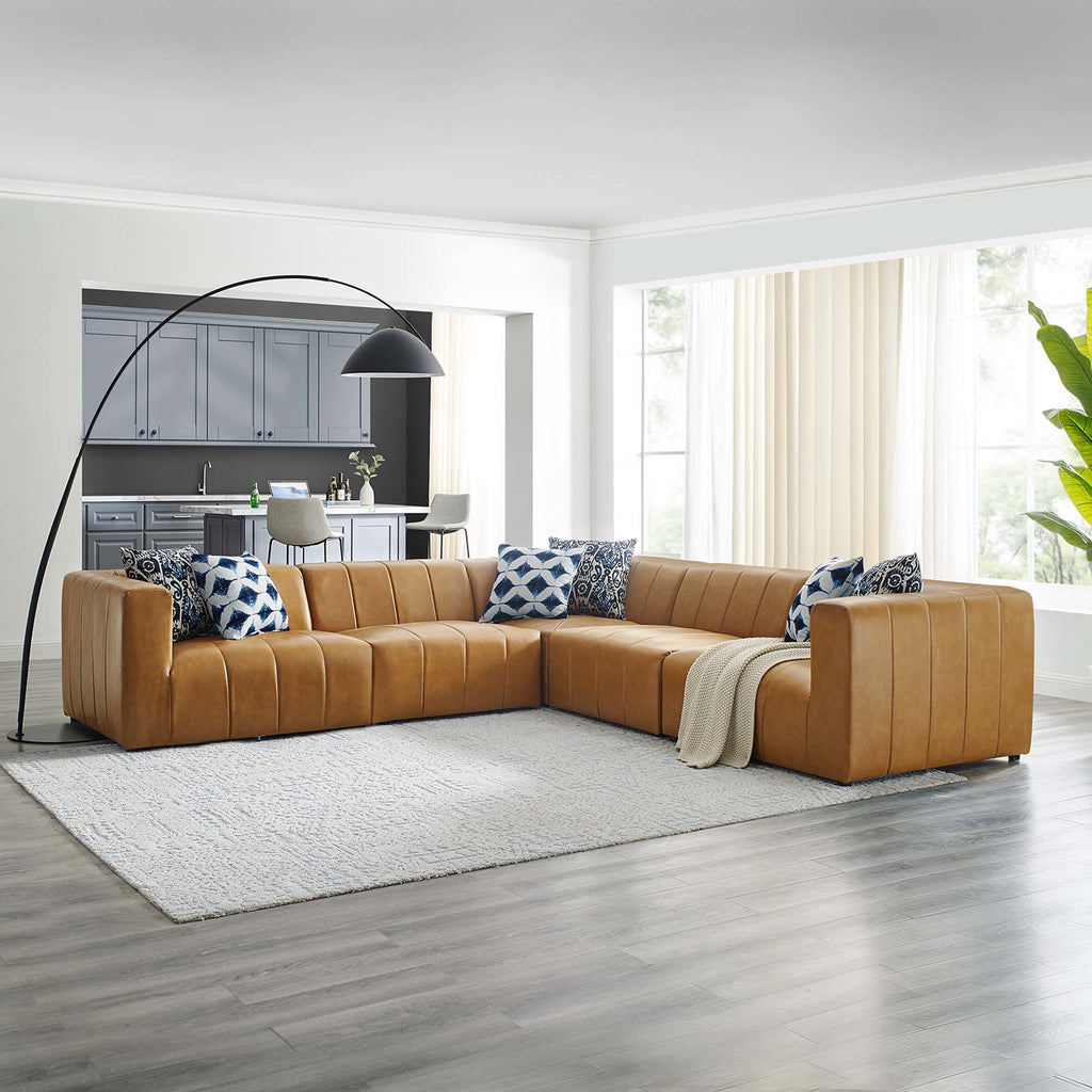 Bartlett 5-Piece Vegan Leather Sectional Sofa - Tan (2 Armless Chairs, Corner Chair, Left-Arm Chair, Right-Arm Chair)