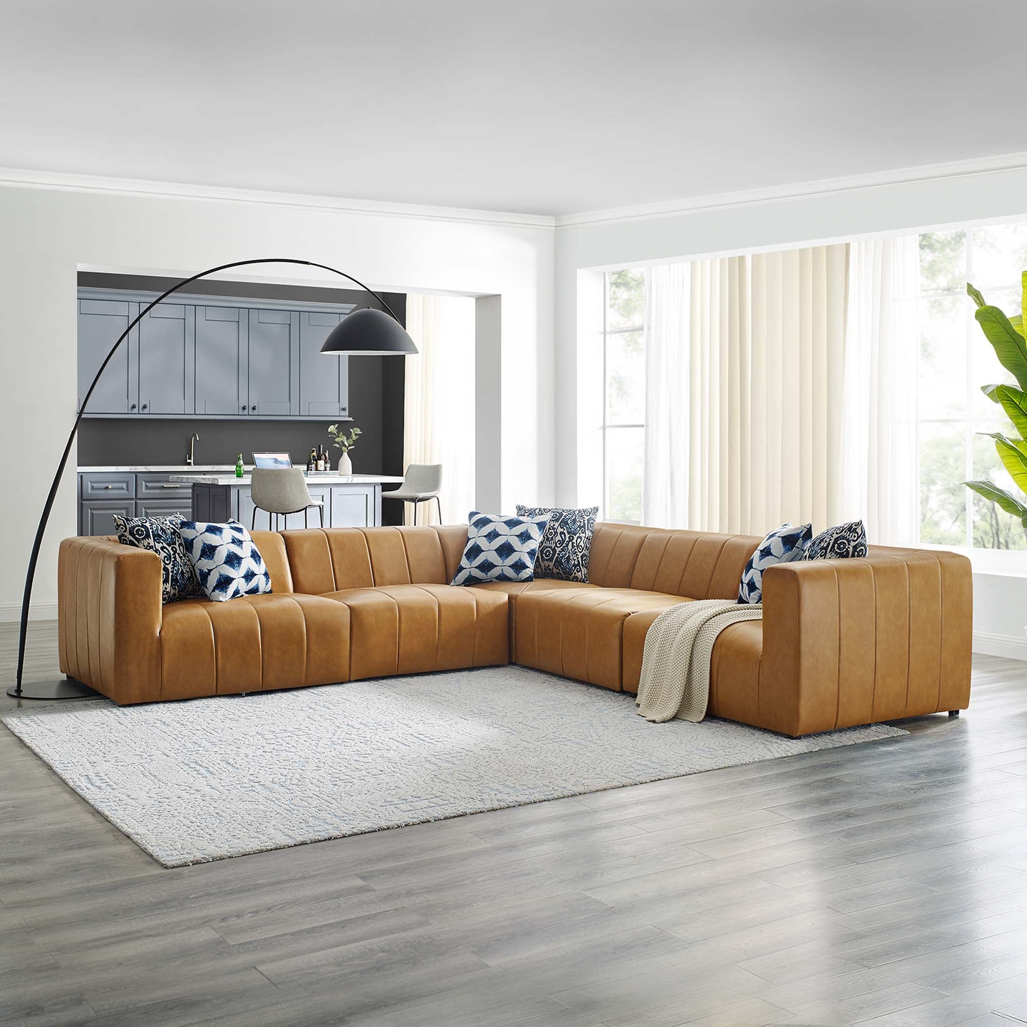 Bartlett 5-Piece Vegan Leather Sectional Sofa - Tan (2 Armless Chairs, Corner Chair, Left-Arm Chair, Right-Arm Chair)