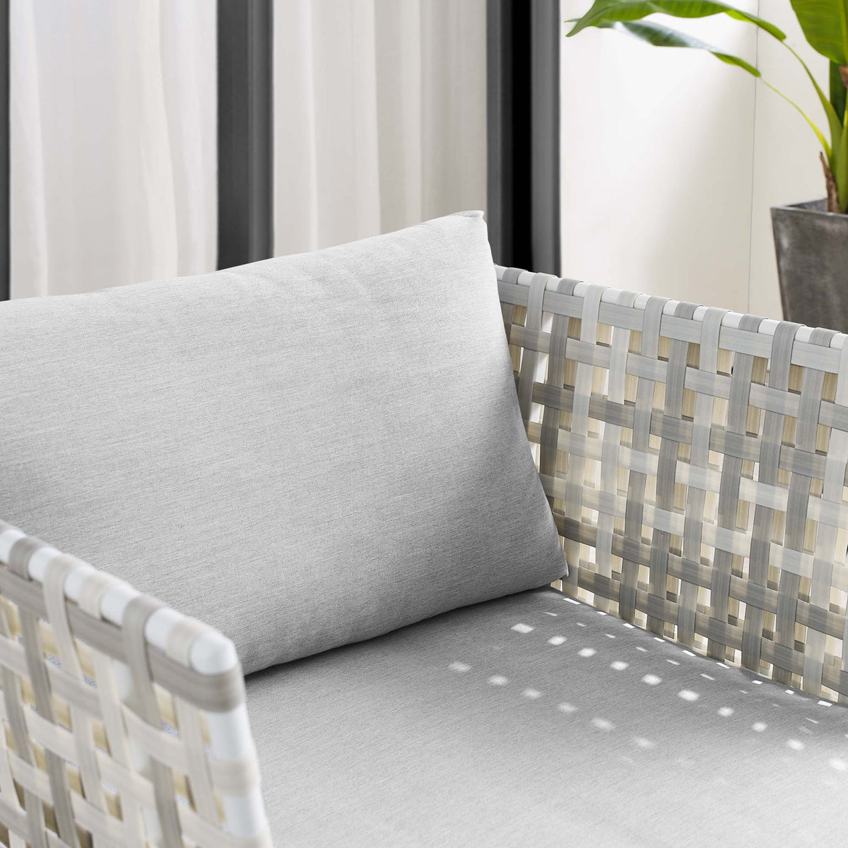 Harmony Sunbrella Basket Weave Outdoor Patio Aluminum Armchair - Taupe Gray