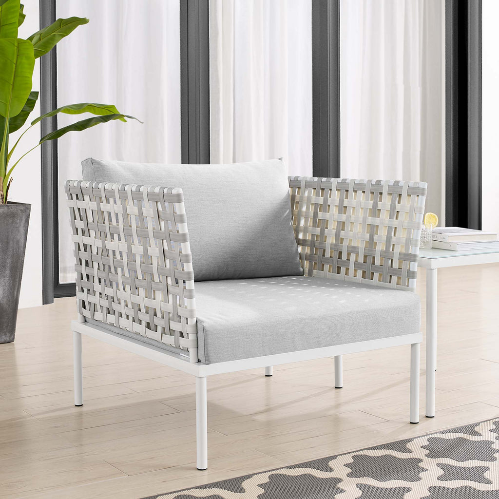 Harmony Sunbrella Basket Weave Outdoor Patio Aluminum Armchair - Taupe Gray