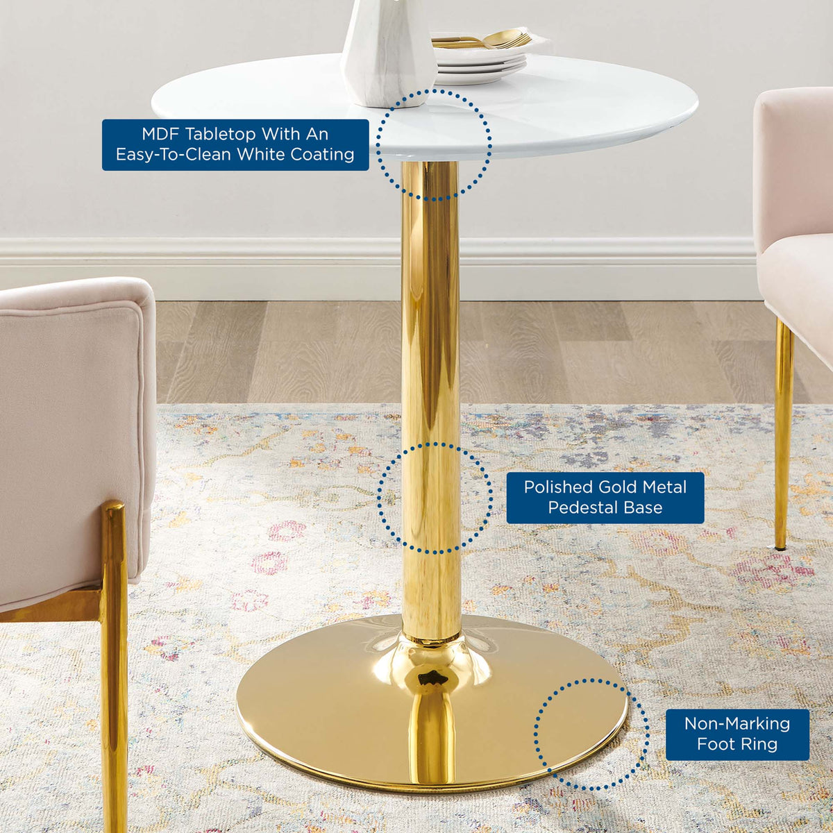 Verne 28" Dining Table - Gold White