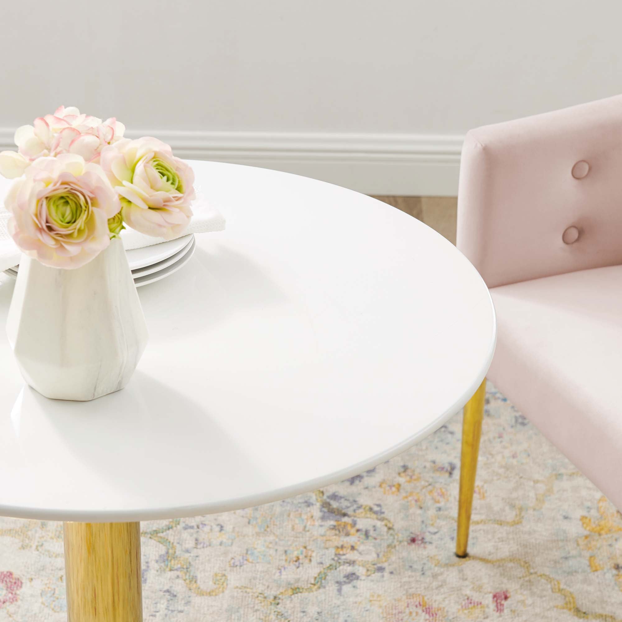 Verne 28" Dining Table - Gold White