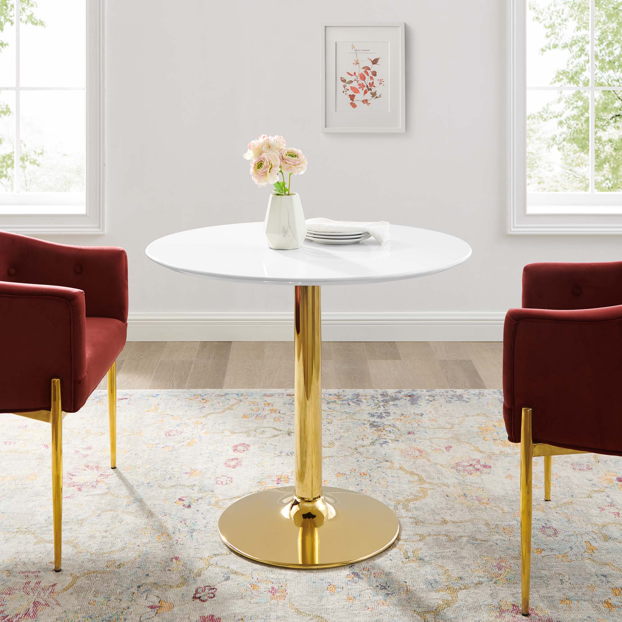 Verne 35" Dining Table - Gold White