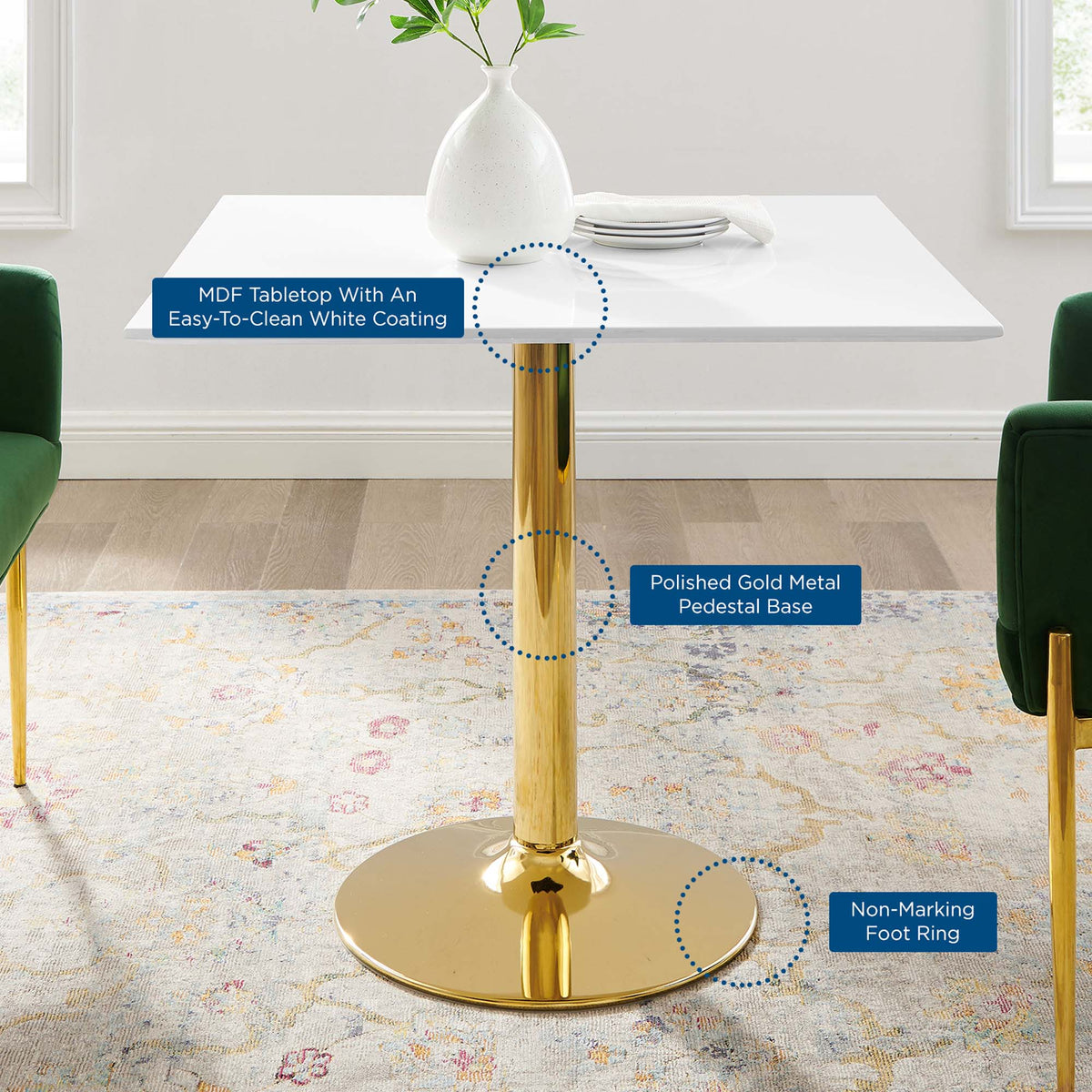 Verne 35" Square Dining Table - Gold White